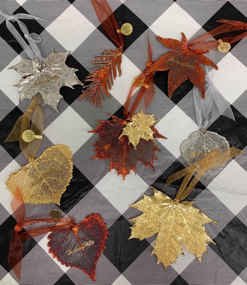 leaf ornaments on checkered backdrop