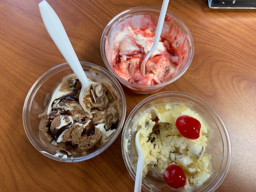 three bowls of ice cream