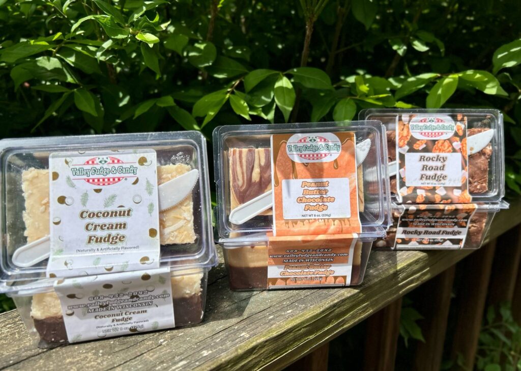 Row of fudge in containers.