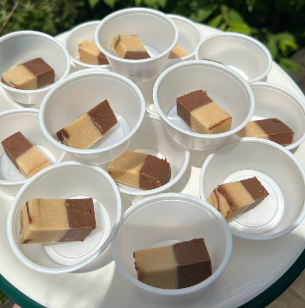 Samples of peanut butter chocolate fudge.